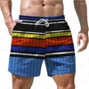 Shorts Masculinos Verão Praia Calças Stripe Painel 3D Impressão Havaiano Lazer Estilo Cordão Home Sports