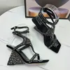 Crystal Decorated special-shaped heel Sandal suede Pumps Ankle strap sandals leather sole high heels Luxury designers Women's evening dress shoes factory footwear