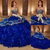 Robe de bal bleue perlé de quinceanera robes en dentelle appliqués robes de bal en cœur en cœur organza sweet 15 robe mascarade de corset