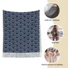 Foulards vagues japonais bleu marine écharpe pour femmes hiver chaud pashmina châle enveloppement harajuku long grand avec gland usage quotidien