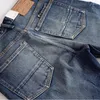 Jeans pour hommes Automne Chunky Oreille Rouge Micro Élastique Vintage Plissé Jambe Droite Pantalon Bleu Décontracté