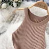 Casual Dresses Halter ärmlös Split Basic Elastic Knit Bodycon Dress French Sexy Chic Elegant Party Vestidos Women Summer Slim