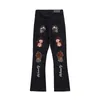 Men's Jeans Y2K Flame Skull Pattern Embroidery American Fashion Hip-Hop High Street Straight Tube Design Trumpet Denim Trousers