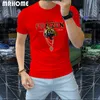 Mäns kortärmad t-shirt Merceriserad bomullssekvensguldhalsband Tigerhuvud Male Tees Summer New Style European Fashion Clothing M-4XL