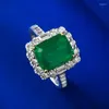 Cluster Rings S925 Silver Imitation Emerald 2- Group Full Diamond Ring For Women 7 9 Europe And America