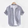 メンズカジュアルシャツピュアリネン半袖シャツ夏の新しい日本のファッショントップスオスのソリッドグレービンテージスリムフィットヘンプシャツ230420