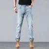 Herenjeans Zomer Dun Voor Herenkleding Lichtblauw Lyocell Retro Cargo Denim Broek Zelfkant Gewassen Verontruste Broek Oprollen Casual