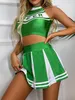 Cheerleading Womens Cheerleading Uniform School Girls Cheerleader Dance Outfit Letter Printing Sleeveless Crop Top with High Waist Mini Skirt 230420