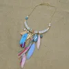 Pendant Necklaces Plastic Rice Beads Statement Feather Tassels Neck Short Chain Women Ethnic Jewelry Female Collar Bijoux N15559