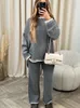 Womens Two Piece Pants Striped Knitted Set for Casual Splicing ONeck Long Sleeve Sweater High Waist Loose Winter 231118