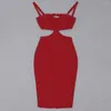 Casual Dresses 2023 Summer Black Red Bandage Dress Bodycon Robe Femme Sexy Hollow Out Vestidos de Mujer Women Party Dh7648