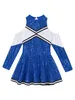 Cheerleading Kids Girls Shiny Sequins Cheerleading Uniform Dance Costume Long Sleeve Off-shoulder Round Neckline Cheerleader Dance Dress 230420