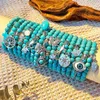 Charm Armbanden 2023 Etnische Turquoise Kralen Armband Bohemian Zeester Levensboom Kruis Hanger Sieraden Voor Vrouwen Party Geschenken