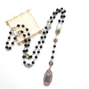Pendant Necklaces Black Agate Stone Rosary Beads Necklace Virgin Mary Our Lady Of Guadalupe Centers Medal For Women Men Prayer Jewelry