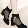 Sandalet Net İplik Kadın Ayakkabıları Yüksek Topuklu Kadınlar Kalın Topuk Kısa Tüp Singles