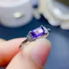 VVS -klass Natural Amethyst Ring for Woman 4mmx6mm 0.5CT Emerald Cut Amethyst 925 Silver Ring med 3 lager 18K Guldplätering