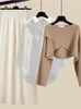 Женские брюки из двух частей осень-зима 3 комплекта наряд офисные дамы элегантный нерегулярный вязаный свитер рубашка широкий комплект женская одежда 231120
