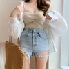 Frauen Shorts Sexy Multi Schnalle Hohe Taille Jean Frauen Koreanische Mode Denim Ripped Kurze Oberbekleidung Weibliche Tropfen Großhandel