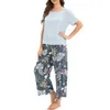 Dames nachtkleding Dames tweedelige casual pyjama Tops met korte mouwen en lange printbroeken Loungewear Stretchpak Juniors