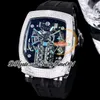 Bugatti Chiron Tourbillon Autoamtic Montre pour homme Moteur 16 cylindres Cadran squelette Boîtier en diamants glacés Marqueurs bleus Bracelet en caoutchouc trustytime001Montres BU200.30