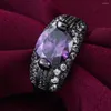 Cluster Anéis Hainon Luxo Preto Cor de Ouro Promessa Mulheres Jóias Princesa Micro Pavimentada Grande Oval Roxo ZirconWedding Anel de Noivado