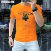 T-shirt à manches courtes pour hommes, coton mercerisé, collier doré à paillettes, tête de tigre, t-shirts masculins, nouveau style d'été, vêtements de mode européenne M-4XL