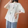 Abbigliamento etnico Camicette alla moda cinese da donna in stile cinese Abito tradizionale per donna Ricamo Vintage Top Summer Hanfu Qipao Camicia