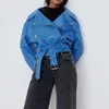 Giacche da donna Nero Blu Ecopelle Retro Motociclista Risvolto Zip Up Pu Crop Cappotti Capispalla vintage con cintura a vita