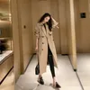 Damesjacks Autumn Classic Double Breasted Long Trench Jacket met riem vrouwelijke vaste kleur revers windbreaker winterjas voor vrouwen 230419