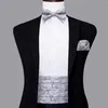 Belts Hi-Tie Luxury Designer Paisley Pink Grey Cummerbund Bow Tie Set Formal Tuxedo Corset Elastic Belt For Men Wedding Cummerbunds