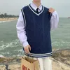 Kamizelki męskie argyle kamizelka swetra mężczyzn Preppy młodzieńczy unisex wiosna jesienna skręt w V-dół w japońskim stylu studenckim bez rękawów