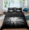 Set di biancheria da letto Set copripiumino da basket Set di biancheria da letto a tema sportivo con palla 3D nero Set di biancheria da letto in microfibra per campo da basket Giochi competitivi King 8430418