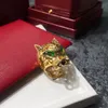 خاتم Panthere كبير للمصمم ليوبارد رئيس الجدة Emerald Diamond المجوهرات الرسمية النمط الكلاسيكي مع Box 026