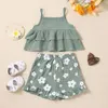 Kleidungssets für Kleinkinder, Mädchen, ärmellos, Sommer, Neckholder, Rüschen, Top, Blumendruck, Shorts, 2 Stück, Outfits, Größe 4, Kleidung für Babys