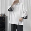 Erkek Tişörtleri Yaz Koreli Kısa Kollu Erkekler Polo High Street Gevşek Çizgili Moda All-Mwatch Büyük Boy Giyim Siyah Beyaz