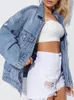 Jaquetas femininas streetwear mulheres soltas retro desgastado buraco azul denim jaqueta primavera outono feminino único breasted jeans casaco outwear