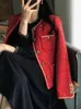 Womens Jackets Zoki Christmas Red Tweed Jacket Elegant Button South Korean Short Coat Fashion ONeck Long Sleeve Casual Design Sweet Top 231120