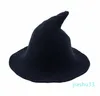 Chapeau de sorcière moderne pliable pour femmes, Costume pointu en feutre de laine, chapeaux de fête d'halloween, chapeau chaud d'automne et d'hiver