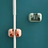 Hooks & Rails Wall Mounted Mop Holder Non-slip Clip Adhesive Punch Free Broom Hanger Racks Kitchen Bathroom Accessories