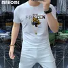 T-shirt à manches courtes pour hommes, coton mercerisé, collier doré à paillettes, tête de tigre, t-shirts masculins, nouveau style d'été, vêtements de mode européenne M-4XL