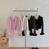 Women's Knits V-neck Flared Long Sleeved Knitwear Patchwork Plush Slim Fitting Sweater Bottom Top Pink Cardigan Feminino Crop Fur Coat