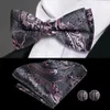 Bälten Hi-Tie Luxury Designer Paisley Pink Grey Cummerbund Bow Tie Set Formal Tuxedo Corset Elastic Belt for Men Wedding Cummerbunds