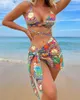 Stroje kąpielowe 2023 Modna wielokolorowa drukowana bikini trzyczęściowa seksowna seksowna bez pleców w kąpieli kostiumu na plażę