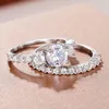 Cluster Rings Huitan Trendy Double Stackable Set For Women Silver Color 2Pcs Finger Accessories Wedding Engagement Jewelry Anillo