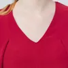 Kvinnors T-skjortor Silk 30m/M Lychee Red V-ringkvinna Tshirts Ruffled Short Hleeves Solid Tops tredimensionella dekorativa T-shirt Kvinnor