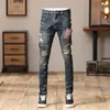 Jeans pour hommes 2023 Mode Automne Broderie Patch Motif Coréen Pieds élastiques Pantalon Ripped Hommes Skinny Vêtements