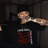 T-shirts pour hommes Hip Hop amour va nous déchirer Punk chemise hommes surdimensionnés hauts Streetwear été hommes T-shirt Harajuku lettre T-shirt