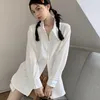 Bluzki damskie podwójne zamek błyskawiczny elegancki bluzka Koreańska moda Y2K estetyka długa widzieć koszulę haut femme harajuku solid blusas słodki