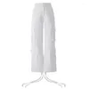 Women's Pants Women Denim Cargo Autumn Winter 2023 Plain Style High Waist Washed Long Jeans Ladies Street Wear