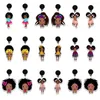 Stud Earrings African Black Girl Anime Acrylic Pendant Round Print Pattern Cartoon Character